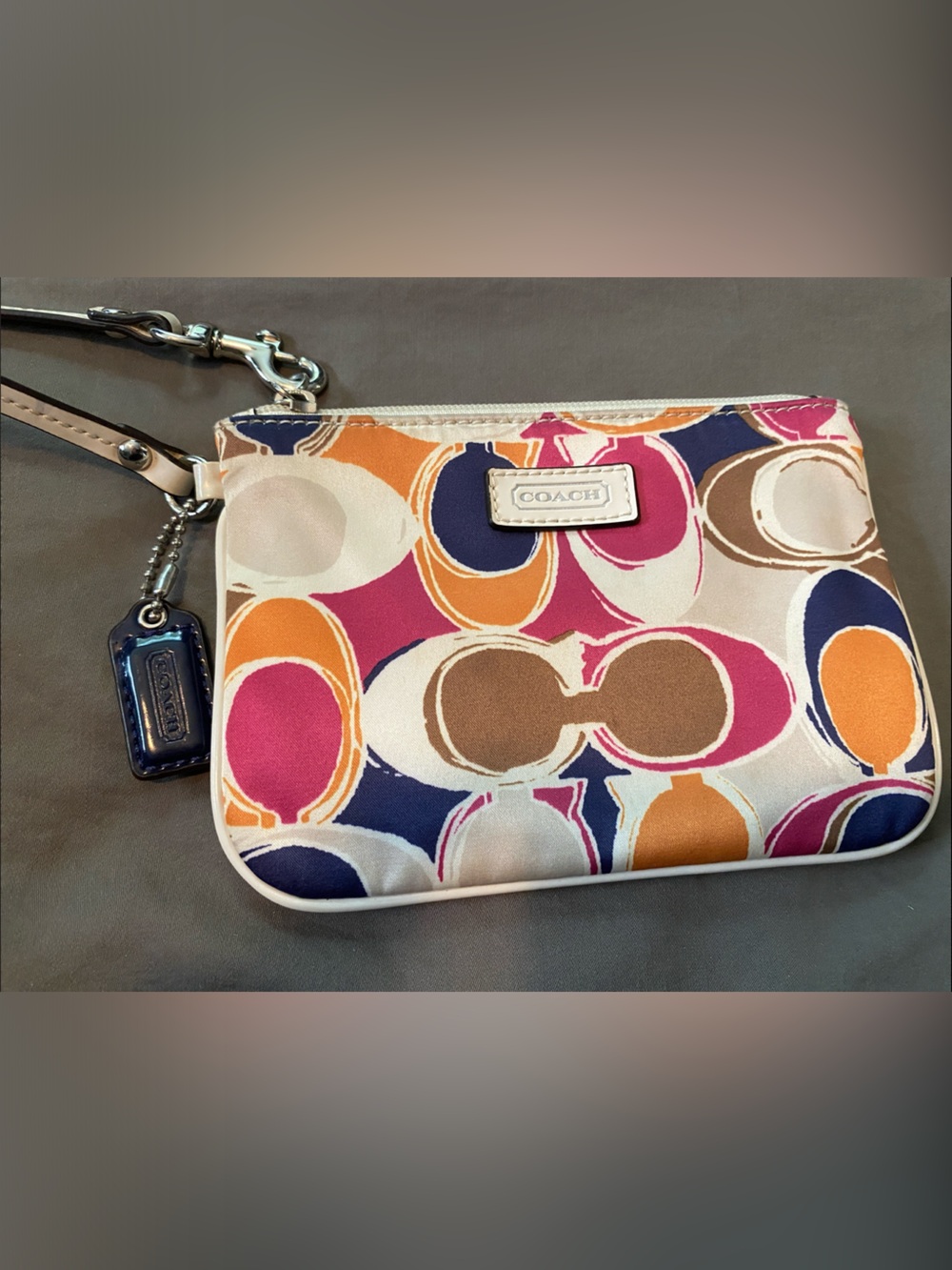 COACH Multicolor Signature Circle Print Wristlet - Pink/Orange/Navy